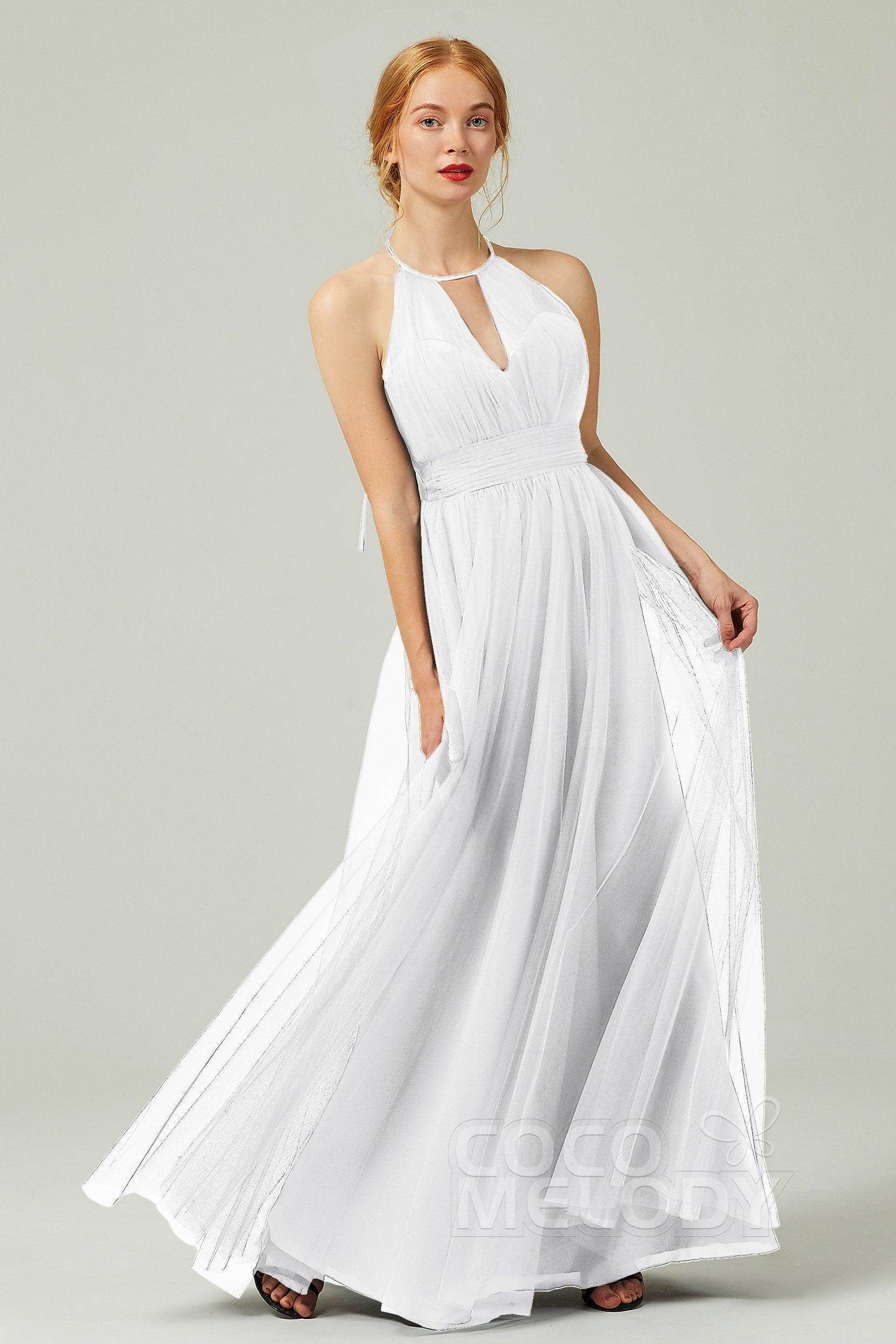 A-Line Floor Length Tulle Bridesmaid Dress CB0334PS - COCOMELODY